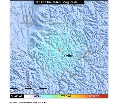 USGS Map of the Nelsonville Earthquake